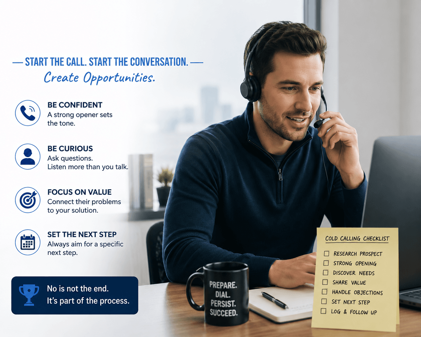 Cold calling workflow with caller ID, call notes, recordings, and team calling features