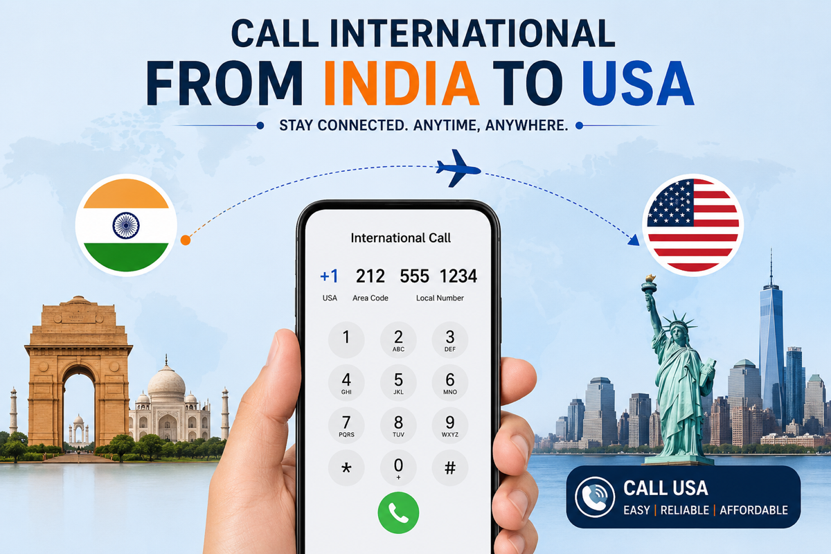 Example of calling from India to a US number using the +1 country code